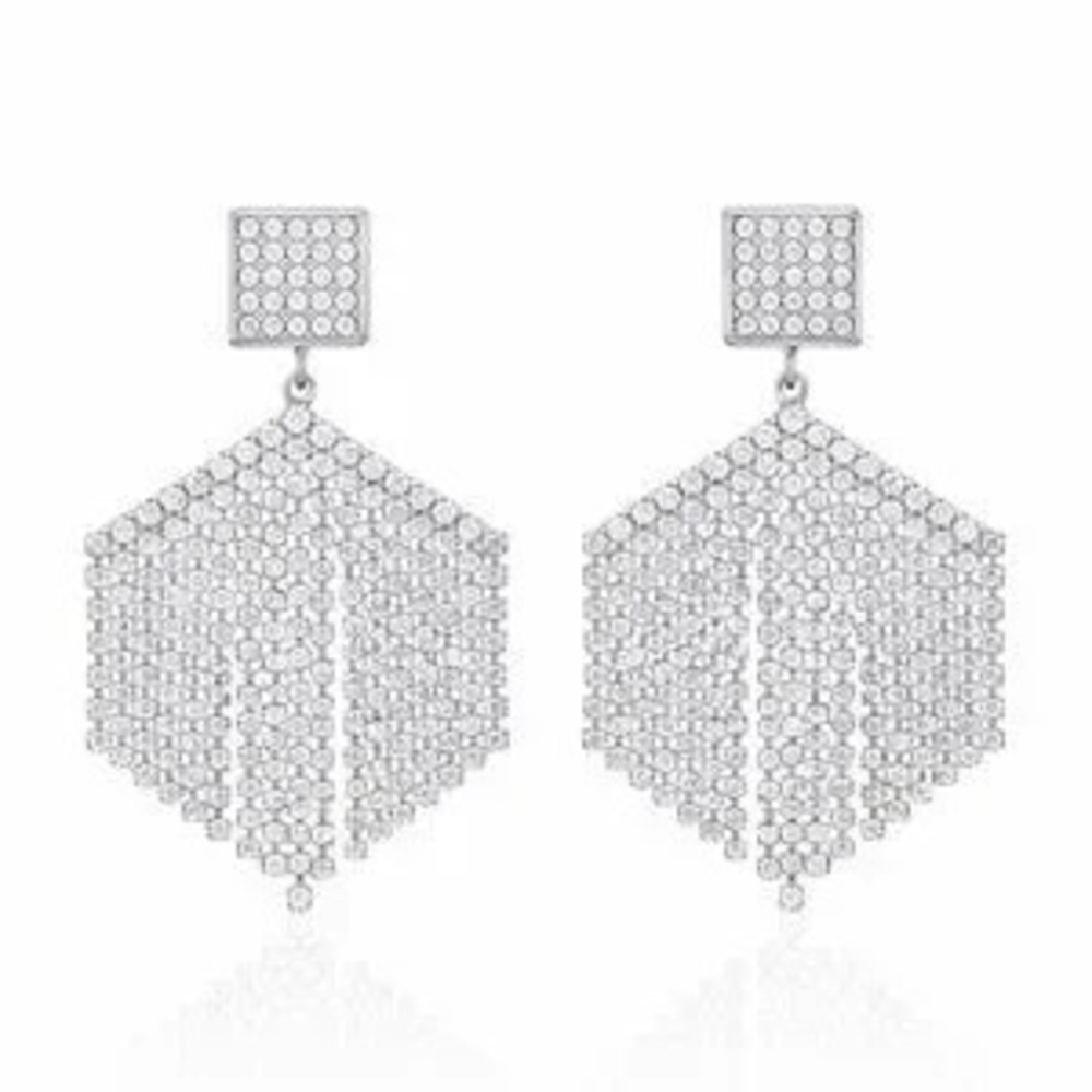 Chic Silver Dangle Earrings With Crystals